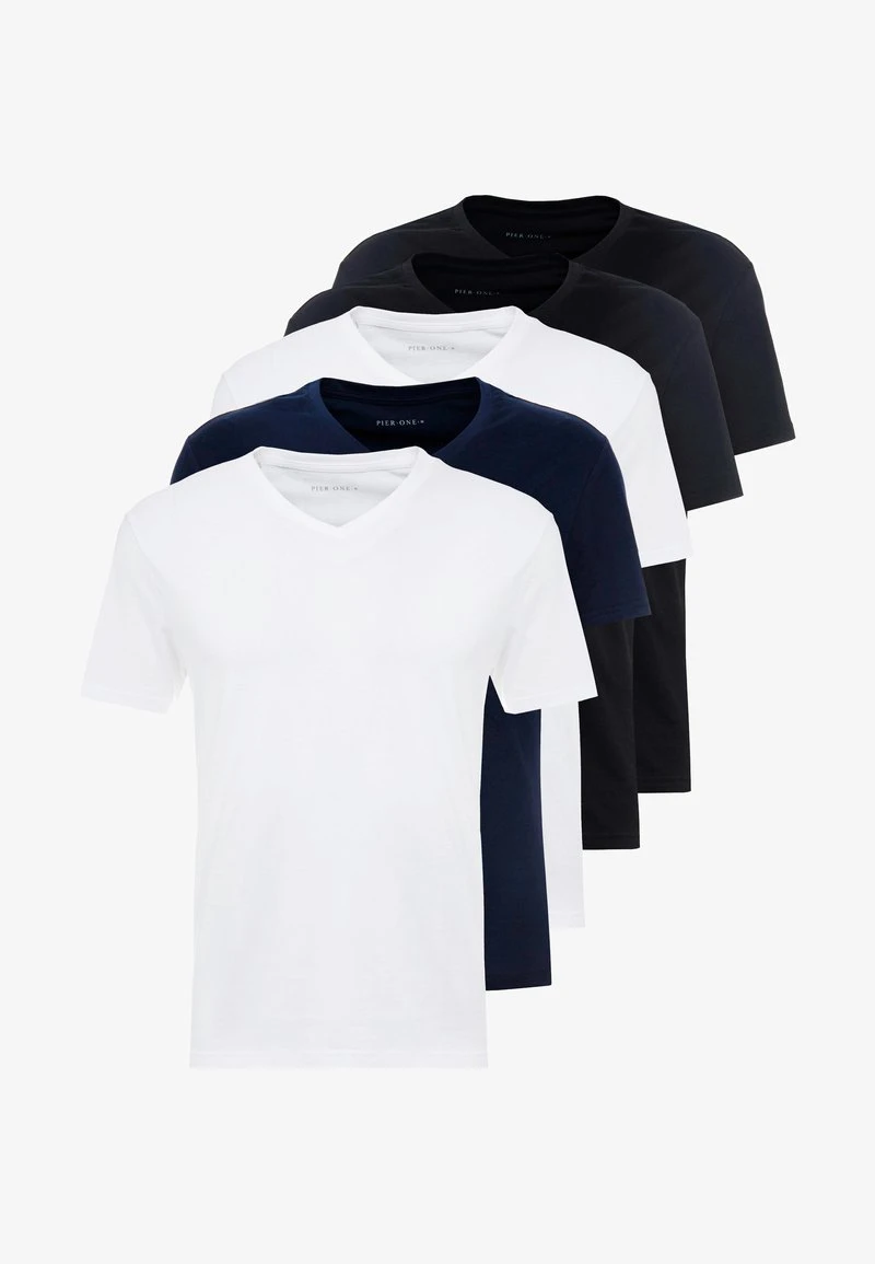 Pier One 5 PACK - T-Shirt Basic - White/blue/black 7 Pier One 5 PACK - T-Shirt Basic - White/blue/black – Bild 5